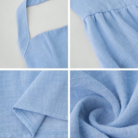 Blue Casual Women's Vacation Hanging Neck Elegant Long Dress - Picture 3 of 11